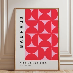 Affiche Bauhaus rouge, impression Bauhaus d'exposition, art moderne rose, grand cadre, décoration murale abstraite