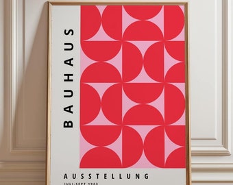 Red Bauhaus Poster Wall Art, Exhibition Bauhaus Print, Pink Modern Art, Large Framed Wall Art Decor,Poster Abstract Gift Wall Art