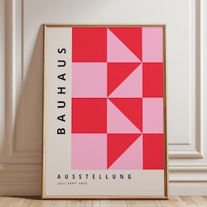 Rouge et rose Bauhaus Print Wall Art encadré, exposition Bauhaus affiche, art moderne rose, grand décor d’art mural, cadeau de pendaison de crémaillère abstrait