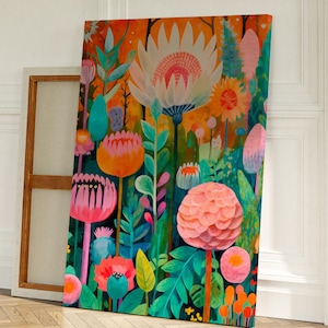 Yayoi Kusama Flower Print - Framed Canvas Wall Art - Large Bedroom Decor - Botanical Wall Art - Housewarming Gift