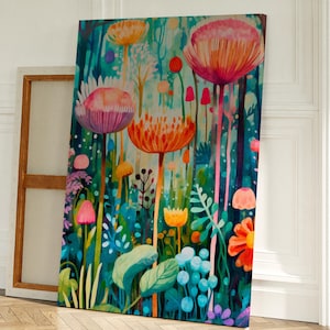 Yayoi Kusama Flower Print - Framed Canvas Wall Art - Large Bedroom Decor - Botanical Wall Art - Housewarming Gift