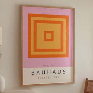 Naranja y rosa Bauhaus cartel arte de la pared, exposición Bauhaus impresión, arte moderno rosa, decoración de arte de pared enmarcada grande, cartel abstracto arte de la pared del regalo