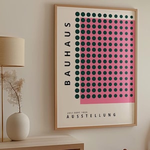 Arte de pared con impresión Bauhaus rosa, cartel de Bauhaus de exposición, arte moderno rosa, decoración de arte de pared enmarcada grande boho, póster, arte abstracto de pared de regalo