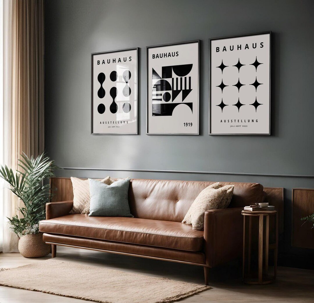 Bauhaus Poster Framed Wall Art - Black Set 3, Abstract Wall Art Print ...
