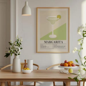 Margarita Print Wall art oprawione, przepis na koktajl plakat pomysł na prezent, kuchnia i jadalnia Wall art, koktajl Margarita drink art