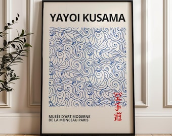 Blue Yayoi Kusama Print Framed Wall Art, Yayoi Kusama Poster, Japanese Poster Decor, Large Housewarming Gift, Japandi art, Japanese print,
