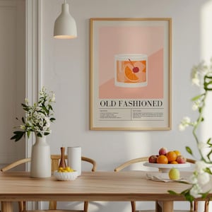 Staromodny nadruk na ścianę oprawione, przepis na koktajl plakat pomysł na prezent, kuchnia i jadalnia Wall Art, staroświecki napój sztuki