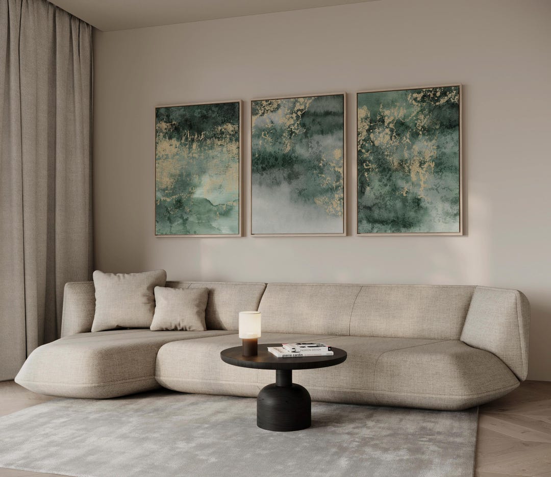 Sage Green and Gold Set of 3 Prints - Framed Canvas Wall Art - Modern ...