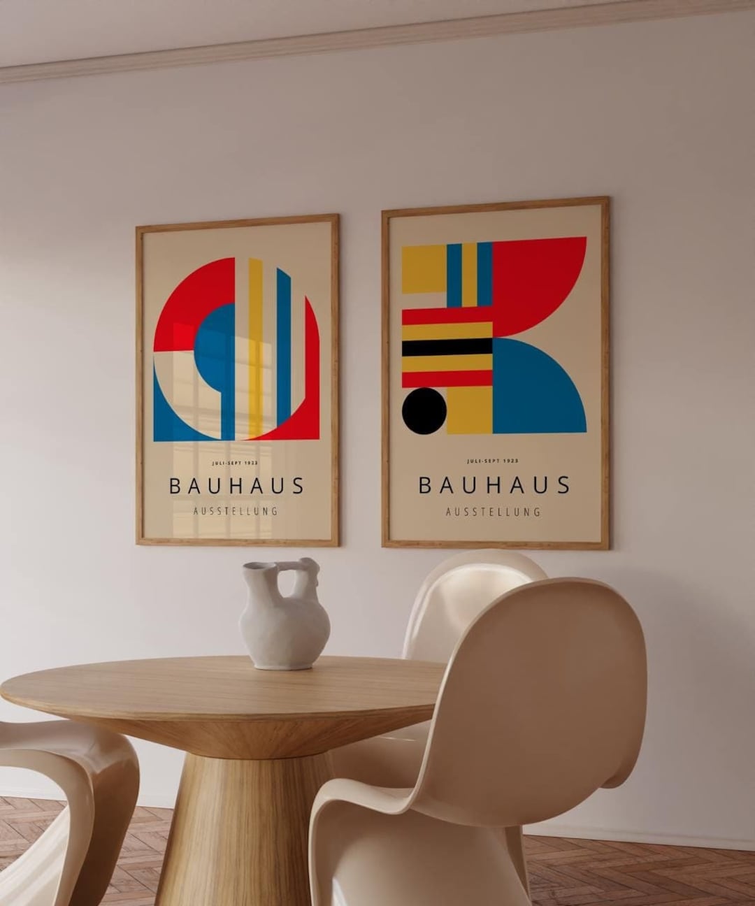 Set of 2, Red & Blue Bauhaus Poster Wall Art Framed, Modern Large Art ...