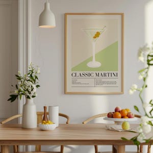 Martini Print Wall art oprawione, koktajl plakat pomysł na prezent, kuchnia i jadalnia Wall art, prezent na parapetówkę Martini koktajl sztuki