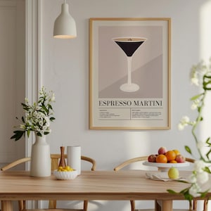 Espresso Martini Print Wall Art oprawione, koktajl plakat pomysł na prezent, kuchnia i jadalnia Wall Art, prezent na parapetówkę,