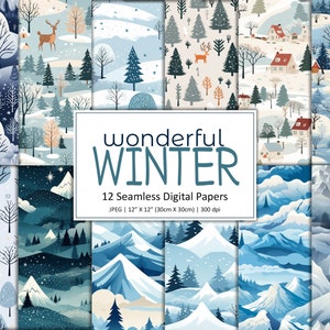 Wonderful Winter, Winter Seamless Repeat Pattern, Backgrounds, Printable Digital Paper, Commercial Use