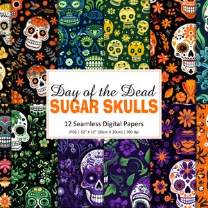 Tag der Toten Schädel Digitales Papier, Tag der Toten Halloween Digitales Scrapbook Papier - Nahtloses Muster, Schädelmuster