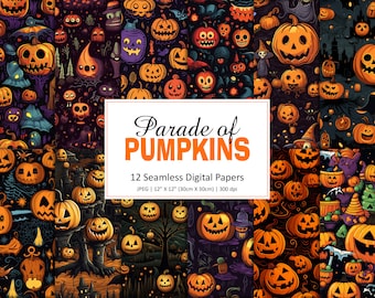 Boho Halloween Pumpkin Digital Paper: Seamless Fall Pattern (12"x12")