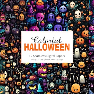 Colorful Halloween Digital Papers: Ghost, Pumpkin Background (12&quot;x12&quot;)