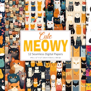 12 motifs de chats sans couture, motif de chats, papier numérique avec des chats, fond de chats, feuille de collage de chats, usage commercial, téléchargement immédiat