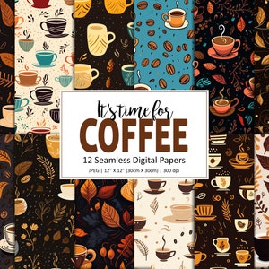 Patrón de café, Papel de fondo de café, Patrón de repetición perfecta de café, Paquete de papel digital, Uso comercial, Descarga instantánea