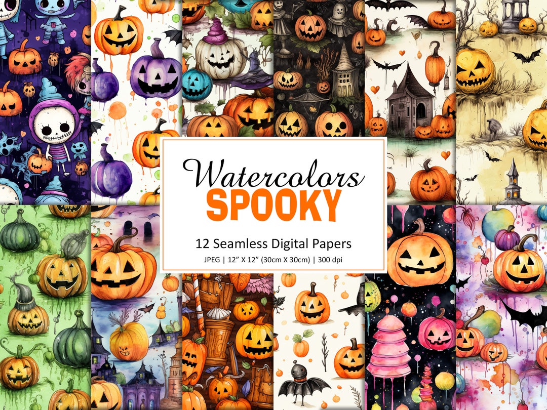 Watercolor Halloween Digital Paper: Spooky Seamless Pattern (digital ...