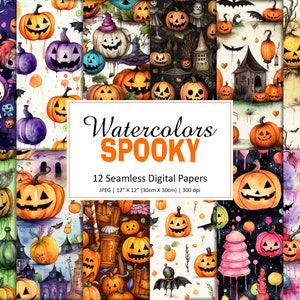 Printable Watercolor Halloween Digital Paper, digital pattern, digital paper halloween, seamless pattern, commercial use, spooky watercolor