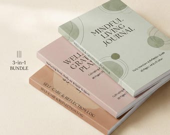 Mindful Living Bundle — 3 Printable PDF Journals — Daily Journal + Weekly Wellness Planner + Gratitude Journal — Digital Download Bundle
