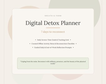 Digital Detox Planner Printable PDF — 7-Day Screen-Free Wellness Challenge