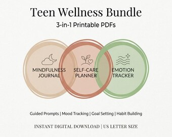 Teen Wellness Bundle — 3 Printable PDF Journals, Digital Download