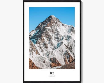 K2 Print, K2 Foto Poster, K2 Reise, K2 Karte Druck, K2 Fotografie, K2 Wanddekor, Pakistan