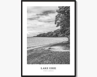Lake Erie Print, Black and White Photo Poster, Travel Wall Art, Home Decor