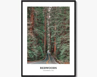 Redwoods Print, Redwoods Photo Poster, Redwoods Travel Wall Art, Redwoods Map Print, Redwoods Photography Print, California, USA