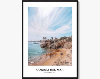 Impresión de Corona del Mar, póster fotográfico de Corona del Mar, arte mural turístico de Corona del Mar, impresión de mapa de Corona, fotografía de Corona, California, EE. UU.
