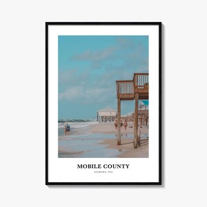 Impresión del condado de Mobile, póster fotográfico del condado de Mobile, arte mural turístico del condado de Mobile, mapa del condado de Mobile, fotografía del condado de Mobile, Alabama, EE. UU.