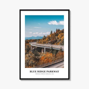 Impresión de la Blue Ridge Parkway, póster fotográfico de la Blue Ridge Parkway, arte mural turístico de la Blue Ridge, impresión del mapa de la Blue Ridge, Virginia/Carolina del Norte, EE. UU.