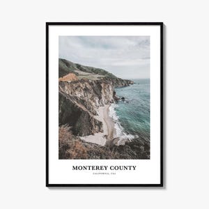 Monterey County Druck, Monterey County Fotoposter, Monterey County Reisewandkunst, Monterey County Karte Drucken, Monterey, Kalifornien, USA