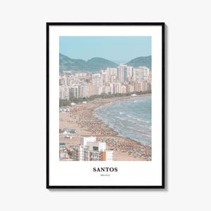 Impresión de Santos, póster fotográfico de Santos, arte mural turístico de Santos, impresión de mapa de Santos, impresión fotográfica de Santos, decoración de pared de Santos, Brasil