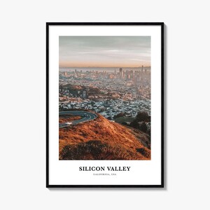 Silicon Valley-print nr. 3, Silicon Valley-fotoposter, Silicon Valley-reiskunst aan de muur, Silicon Valley-kaart, Silicon Valley, Californië, VS