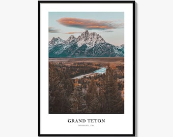 Grand Teton National Park Print, Grand Teton National Park Photo Poster, Grand Teton Travel Wall Art, Grand Teton Map Print, Wyoming, USA