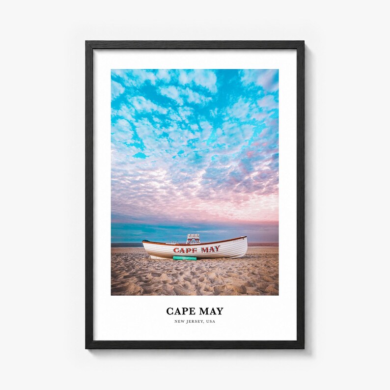 Cape May Print, colorful photo poster in a black wood frame