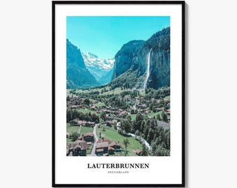 Lauterbrunnen Photo Print, Switzerland Travel Poster, Bernese Alps Wall Art, Staubbach Falls Decor