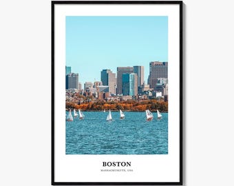Poster Déco Murale Boston - Skyline Géométrique De La Ville - Impression Artistique Sur Toile - Style Moderne