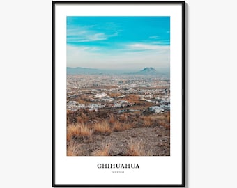 Impresión fotográfica del paisaje urbano de Chihuahua, México: arte mural de viaje