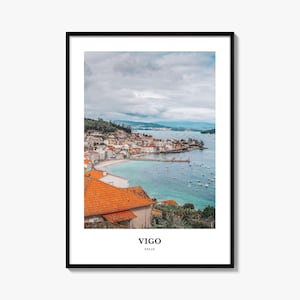 Impresión de Vigo, póster fotográfico de Vigo, arte mural turístico de Vigo, impresión de mapa de Vigo, impresión fotográfica de Vigo, decoración de pared de Vigo, España
