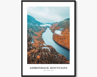 Adirondack Mountains Print, Adirondack Photo Poster, Adirondack Travel Wall Art, Adirondack Map Print, Adirondack Photography, New York, USA