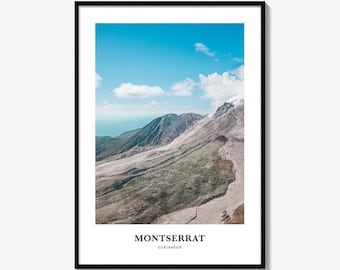 Montserrat Karibik Fotodruck, Großbritannien Reise Poster, Soufrière Hills Vulkan Dekor
