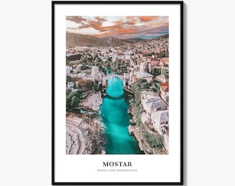 Mostar Photo Print, Bosnia and Herzegovina Travel Poster, Neretva River Wall Art, Stari Most Decor