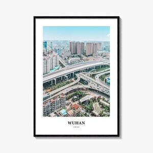 Impressão de Wuhan, pôster fotográfico de Wuhan, arte de parede de viagem de Wuhan, impressão de mapa de Wuhan, impressão fotográfica de Wuhan, decoração de parede de Wuhan, China