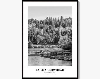 Lake Arrowhead Print, Black and White Photo Poster, Travel Wall Art, Home Decor