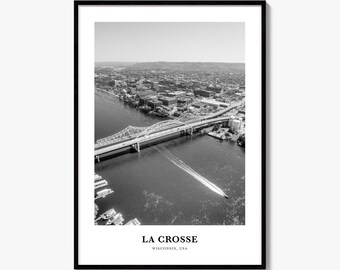 La Crosse Print, Black and White Photo Poster, Travel Wall Art, Home Decor