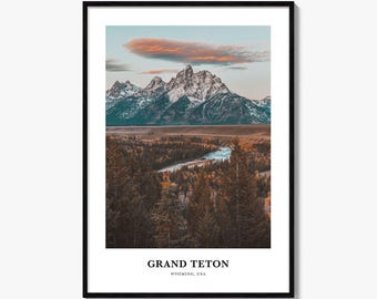 Fotoprint Grand Teton National Park, reisposter Wyoming, Tetons muurkunst, decor VS