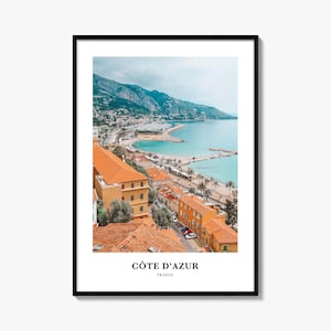 Impresión n.° 1 de la Costa Azul, póster fotográfico de la Costa Azul, arte mural turístico de la Costa Azul, impresión de mapa de la Costa Azul, impresión fotográfica de la Costa Azul, Francia