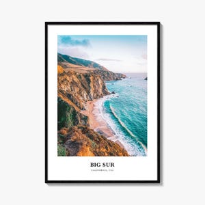 Impression Big Sur n° 1, affiche photo Big Sur, art mural voyage Big Sur, carte Big Sur, photographie Big Sur, décoration murale Big Sur, Californie, États-Unis